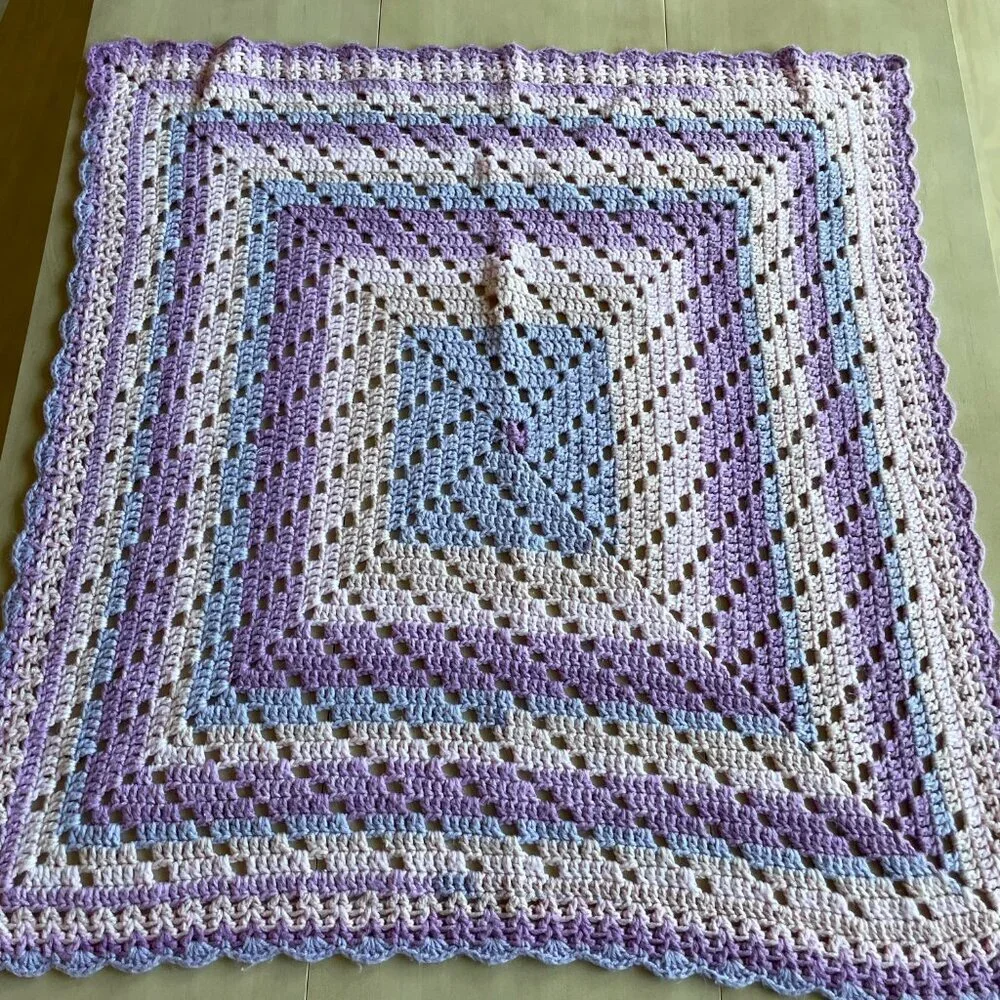 Baby Hand Made Handmade Crochet Crocheted Purple‎ Crib Blanket